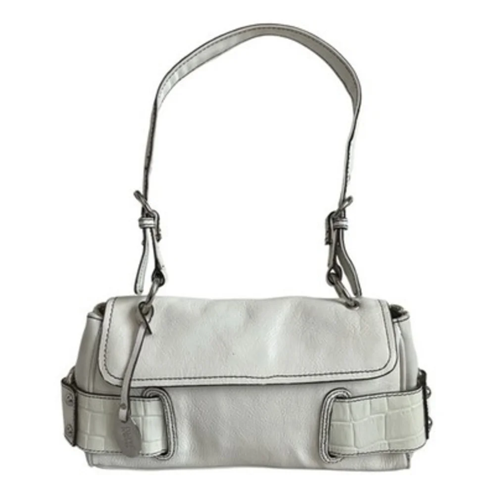 Vintage Franco Sarto White Leather Shoulder Bag Faux Croc Trim Y2K 10